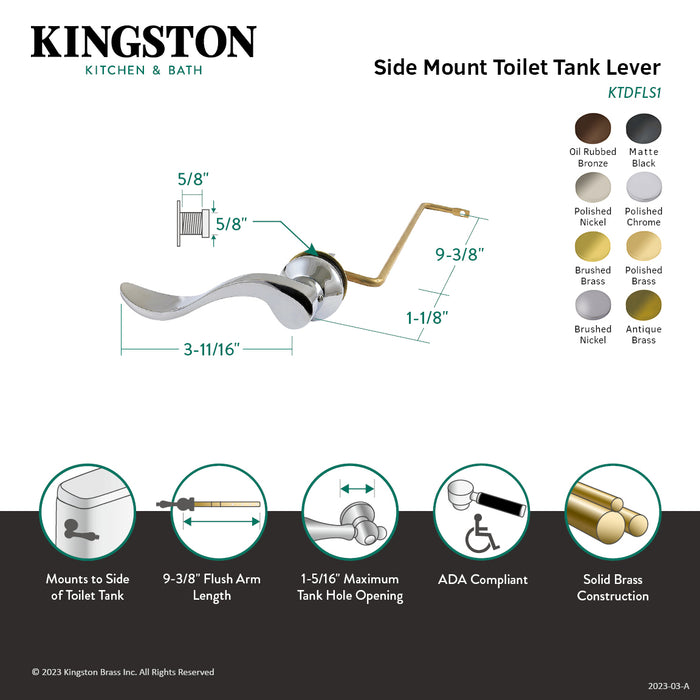 Kingston Tulare KTDFLS2 - NuWave Side Mount Toilet Tank Lever, Polished Brass