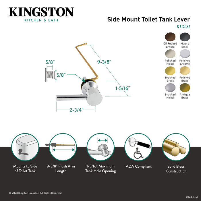 Kingston Sona KTDLS6 - Concord Side Mount Toilet Tank Lever, Polished Nickel