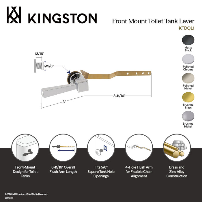 Kingston KTDQL1 Front Mount Toilet Tank Lever, Polished Chrome
