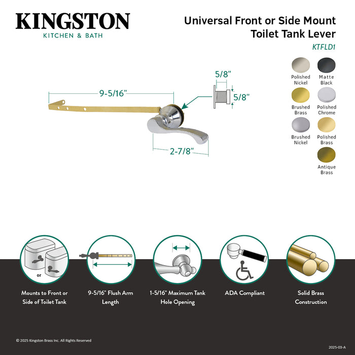 Kingston Tulare KTFLD3 - Royale Universal Front or Side Mount Toilet Tank Lever, Antique Brass