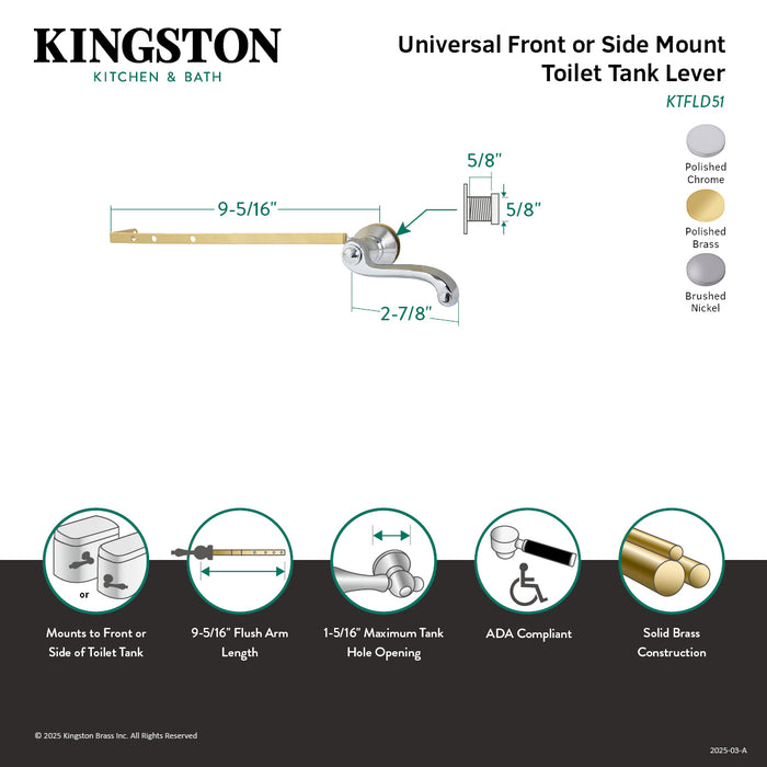 Kingston Tulare KTFLD52 - French Country Universal Front or Side Mount Toilet Tank Lever, Polished Brass