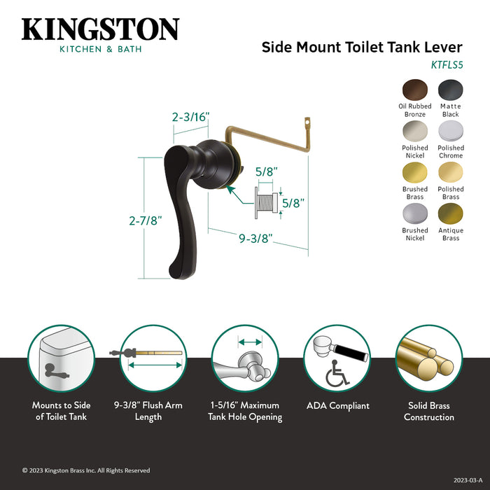 Kingston Tulare KTFLS3 - French Side Mount Toilet Tank Lever, Antique Brass