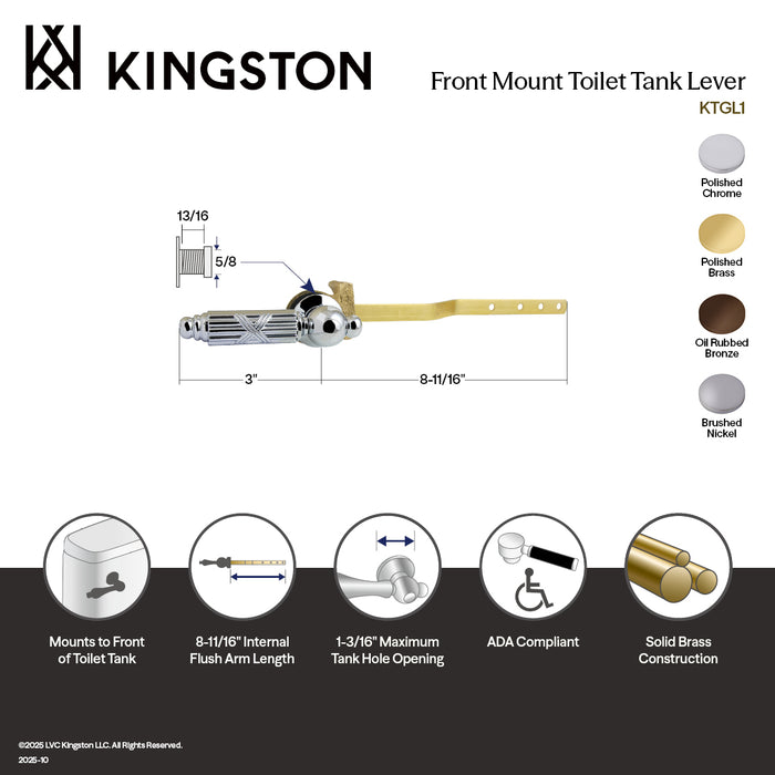 Kingston Heirloom KTGL2 - Georgian Front Mount Toilet Tank Lever, Polished Brass