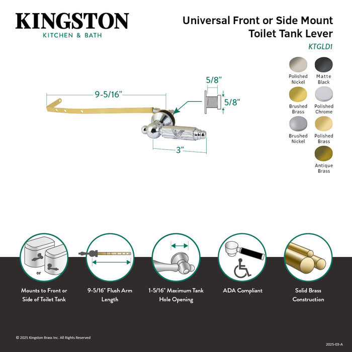 Kingston Heirloom KTGLD6 - Georgian Universal Front or Side Mount Toilet Tank Lever, Polished Nickel