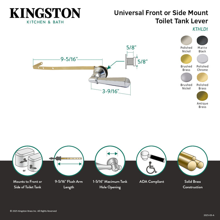 Kingston Tulare KTHLD7 - Metropolitan Universal Front or Side Mount Toilet Tank Lever, Brushed Brass