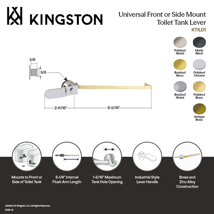 Kingston Sona KTILD8 - Convergent Universal Front or Side Mount Toilet Tank Lever, Brushed Nickel