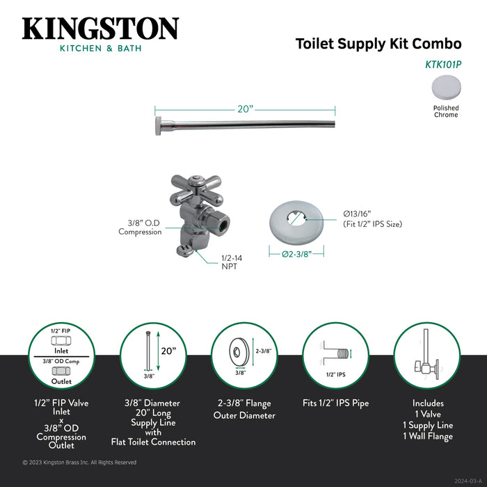 Kingston Heirloom KTK101P - Trimscape Toilet Supply Kit, 1/2-Inch IPS Inlet x 3/8-Inch Comp Outlet, Polished Chrome
