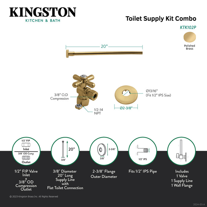 Kingston Heirloom KTK102P - Trimscape Toilet Supply Kit, 1/2-Inch IPS Inlet x 3/8-Inch Comp Outlet, Polished Brass