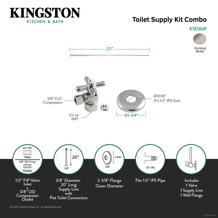Kingston Heirloom KTK106P - Trimscape Toilet Supply Kit, 1/2-Inch IPS Inlet x 3/8-Inch Comp Outlet, Polished Nickel