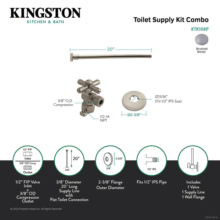 Kingston Heirloom KTK108P - Trimscape Toilet Supply Kit, 1/2-Inch IPS Inlet x 3/8-Inch Comp Outlet, Brushed Nickel