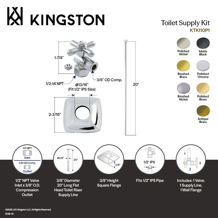 Kingston Tulare KTK110P8 - Gehry Traditional Plumbing Toilet Trim Kit with Flange, Brushed Nickel