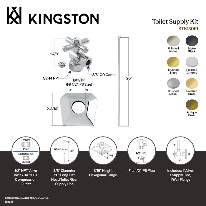 Kingston Tulare KTK130P7 - Trapeze Traditional Plumbing Toilet Trim Kit with Flange, Brushed Brass