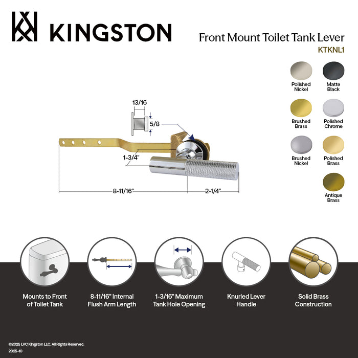 Kingston Sona KTKNL8 - Convergent Front Mount Toilet Tank Lever with Knurled Handle, Brushed Nickel
