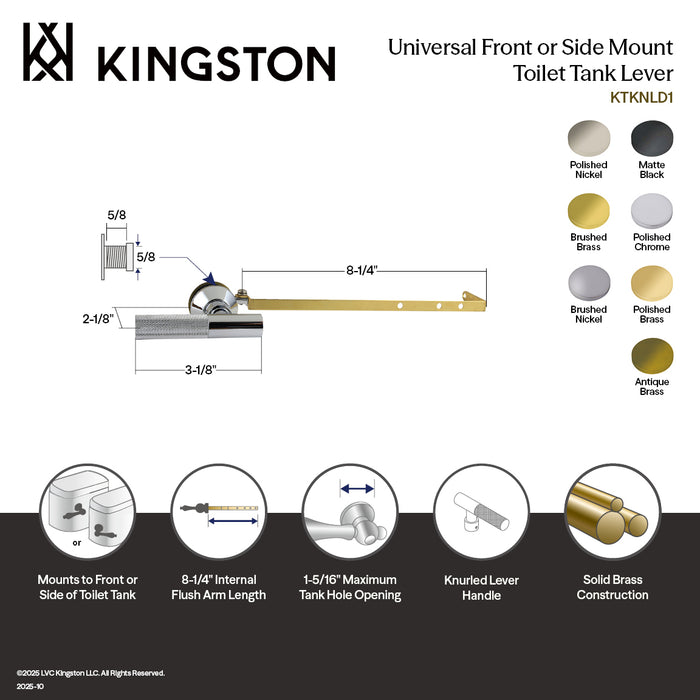 Kingston Sona KTKNLD2 - Convergent Universal Front or Side Mount Toilet Tank Lever with Knurled Handle, Polished Brass