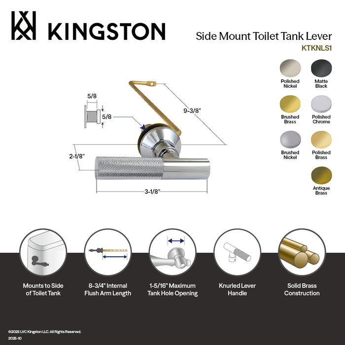 Kingston Sona KTKNLS6 - Convergent Side Mount Toilet Tank Lever with Knurled Handle, Polished Nickel