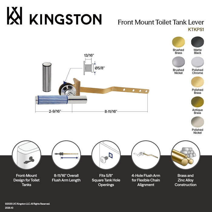 Kingston Verona KTKPS7 Front Mount Toilet Tank Lever, Brushed Brass