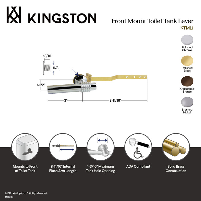 Kingston Tulare KTML5 - Milano Front Mount Toilet Tank Lever, Oil Rubbed Bronze