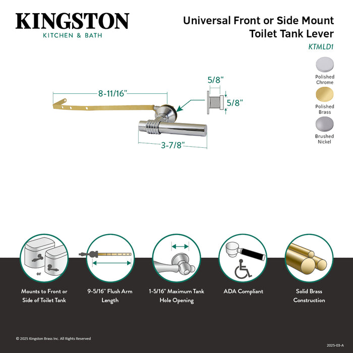 Kingston Tulare KTMLD8 - Milano Universal Front or Side Mount Toilet Tank Lever, Brushed Nickel