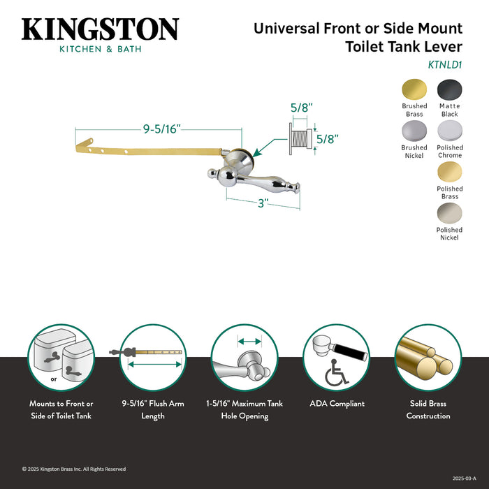 Kingston Heirloom KTNLD8 - Naples Universal Front or Side Mount Toilet Tank Lever, Brushed Nickel