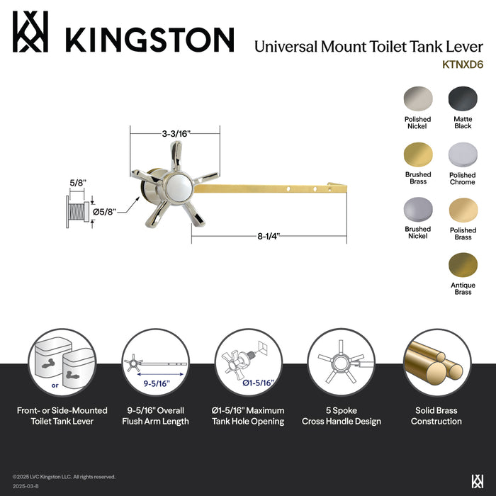 Kingston Heirloom KTNXD2 - Hamilton Universal Front or Side Mount Toilet Tank Lever, Polished Brass