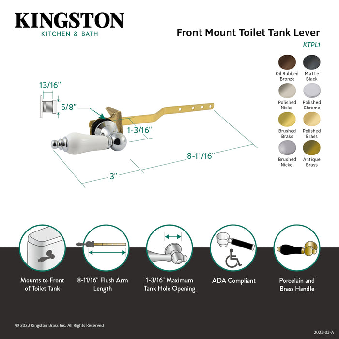 Kingston Heirloom KTPL6 - Victorian Front Mount Toilet Tank Lever, Polished Nickel