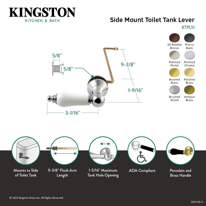 Kingston Heirloom KTPLS6 - Victorian Side Mount Toilet Tank Lever, Polished Nickel