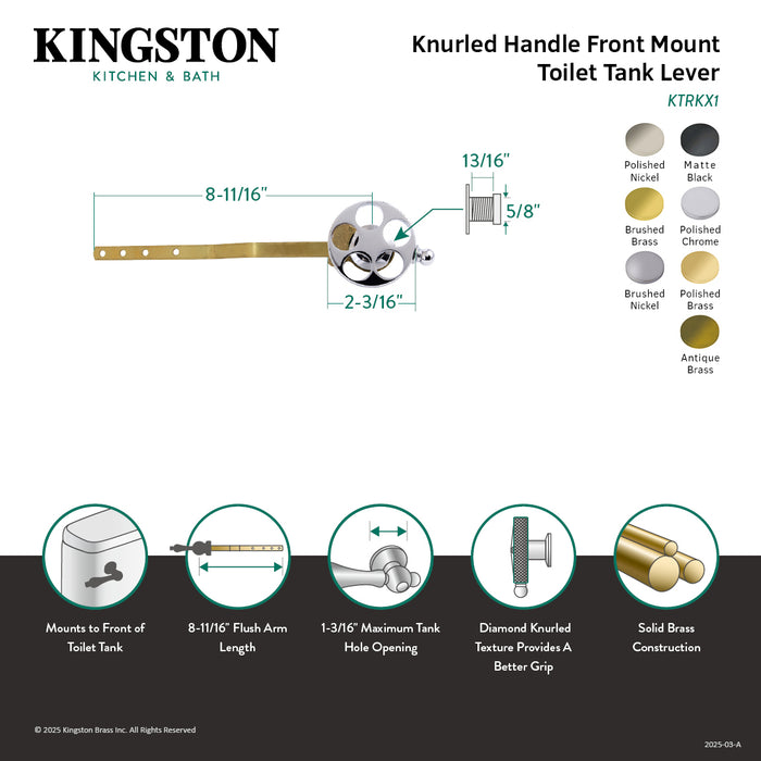 Kingston Sona KTRKX8 - Webb Front Mount Toilet Tank Lever with Knurled Handle, Brushed Nickel