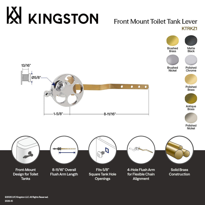 Kingston Wendell KTRKZ7 Front Mount Toilet Tank Lever, Brushed Brass