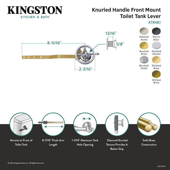 Kingston Sona KTRNK3 - Levante Front Mount Toilet Tank Lever with Knurled Handle, Antique Brass