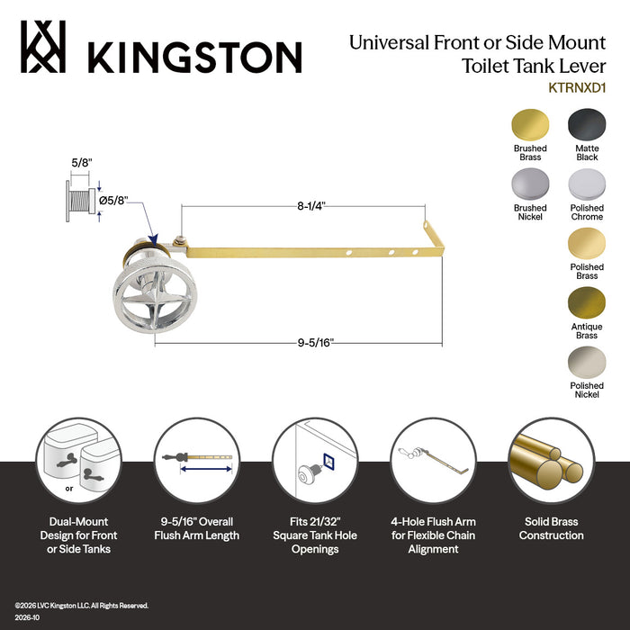 Kingston Ostro KTRNXD1 Universal Front or Side Mount Toilet Tank Lever, Polished Chrome