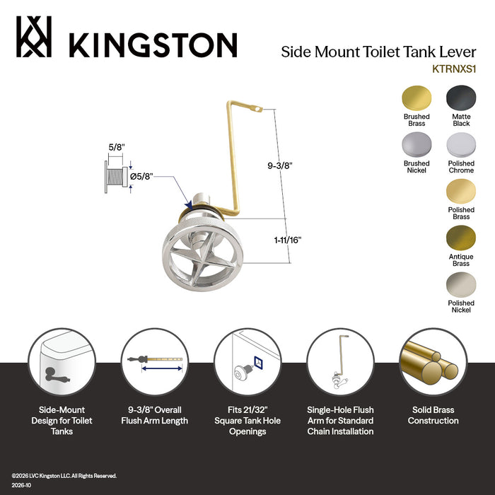 Kingston Ostro KTRNXS2 Side Mount Toilet Tank Lever, Polished Brass