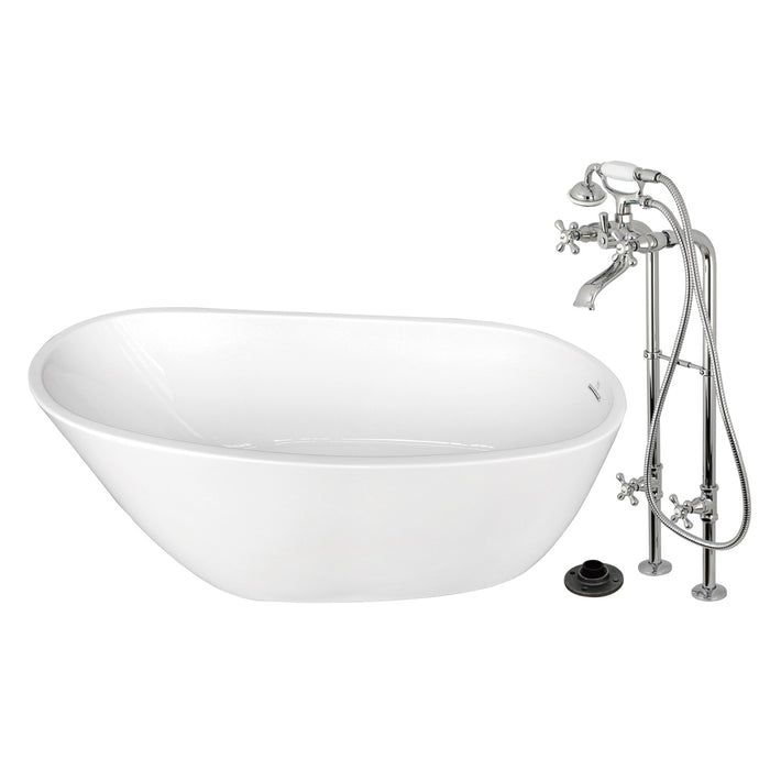Kingston Tulare KTRS5929266K1 - Arcticstone 59-Inch Acrylic Oval Single Slipper Freestanding Tub with Faucet Combo and Drain, Glossy White/Polished Chrome