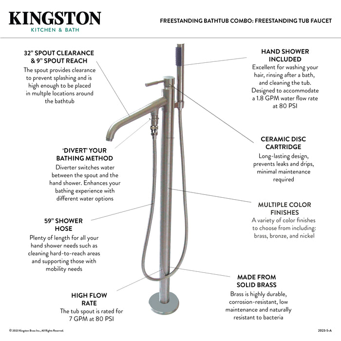 Kingston Sona KTRS723432A5 - Aqua Eden 71-Inch Acrylic Oval Single Slipper Freestanding Tub with Faucet Combo and Drain, Glossy White/Oil Rubbed Bronze