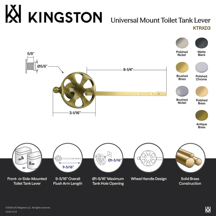 Kingston Sona KTRXD2 - Belknap Universal Front or Side Mount Toilet Tank Lever, Polished Brass
