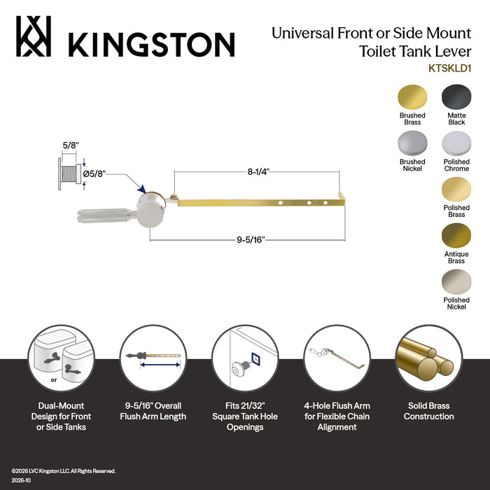 Kingston Synchronous KTSKLD8 Universal Front or Side Mount Toilet Tank Lever, Brushed Nickel