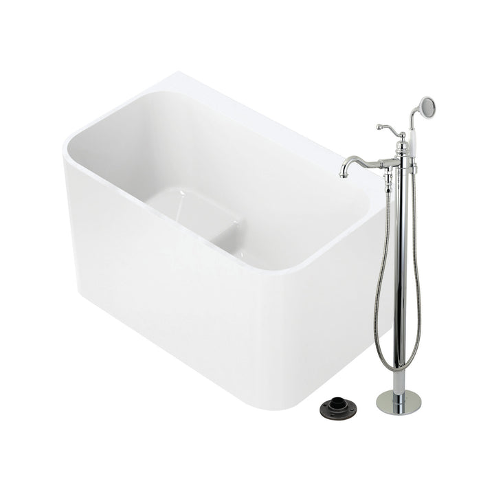 Aqua Eden KTSQ4727131AL 47-Inch Acrylic Rectangular Back-to-Wall Freestanding Tub with Faucet and Drain, Glossy White/Polished Chrome
