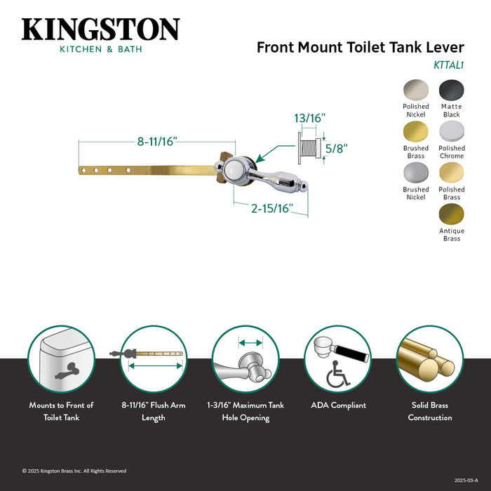 Kingston Heirloom KTTAL7 - Tudor Front Mount Toilet Tank Lever, Brushed Brass