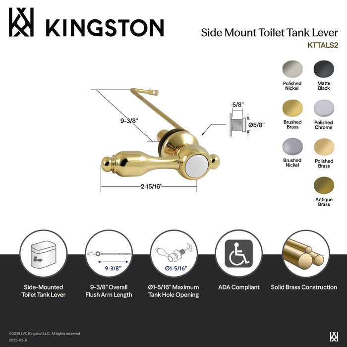 Kingston Heirloom KTTALS1 - Tudor Side Mount Toilet Tank Lever, Polished Chrome