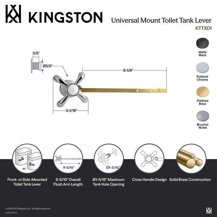 Kingston Heirloom KTTXD1 - French Country Universal Front or Side Mount Toilet Tank Lever, Polished Chrome