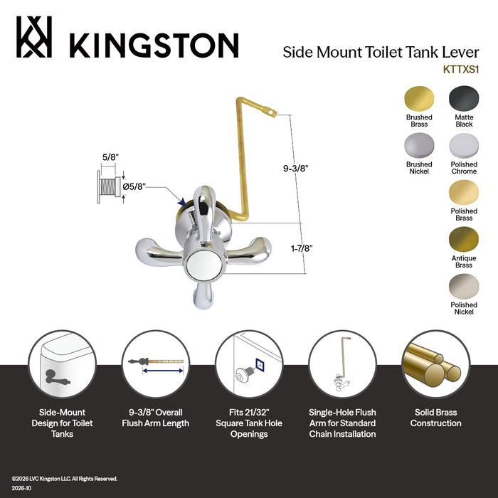 Kingston Heirloom KTTXS6 - French Country Side Mount Toilet Tank Lever, Polished Nickel