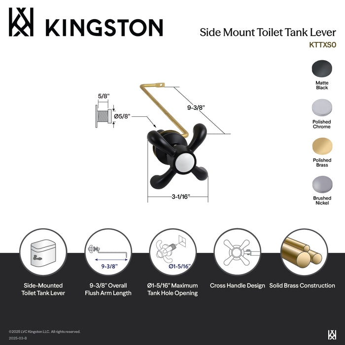 Kingston Heirloom KTTXS8 - French Country Side Mount Toilet Tank Lever, Brushed Nickel
