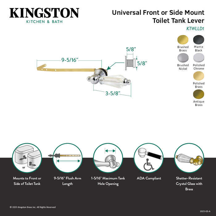 Kingston Heirloom KTWLLD8 - Wilshire Universal Front or Side Mount Toilet Tank Lever, Brushed Nickel