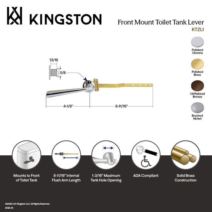 Kingston Tulare KTZL1 - Silver Sage Front Mount Toilet Tank Lever, Polished Chrome