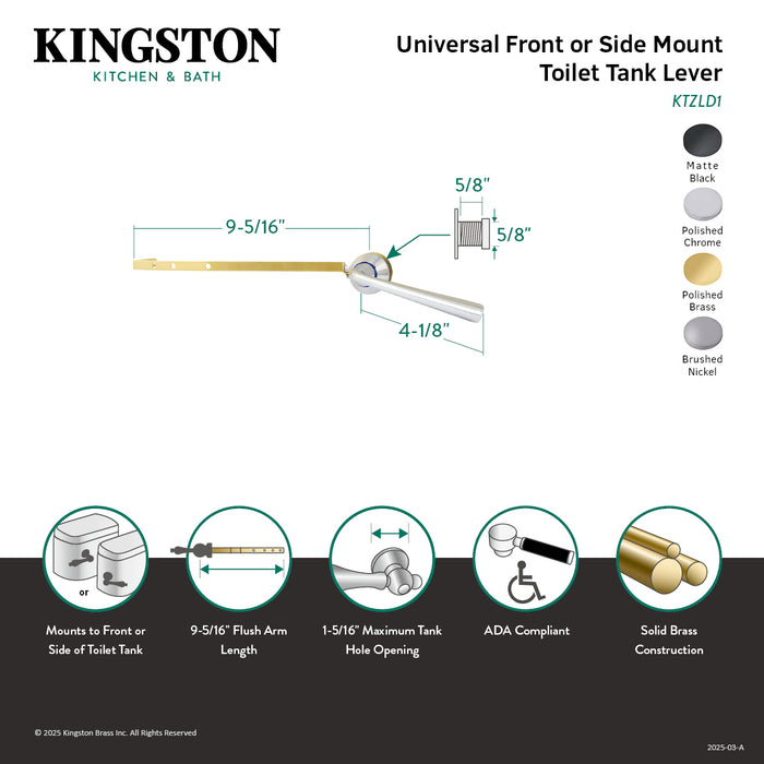 Kingston Tulare KTZLD1 - Silver Sage Universal Front or Side Mount Toilet Tank Lever, Polished Chrome