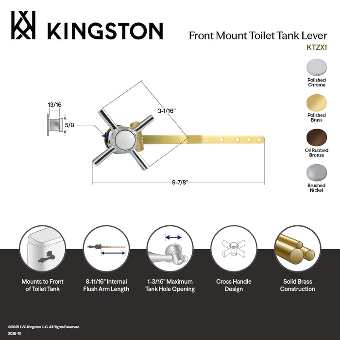 Kingston Tulare KTZX1 - Millennium Front Mount Toilet Tank Lever, Polished Chrome