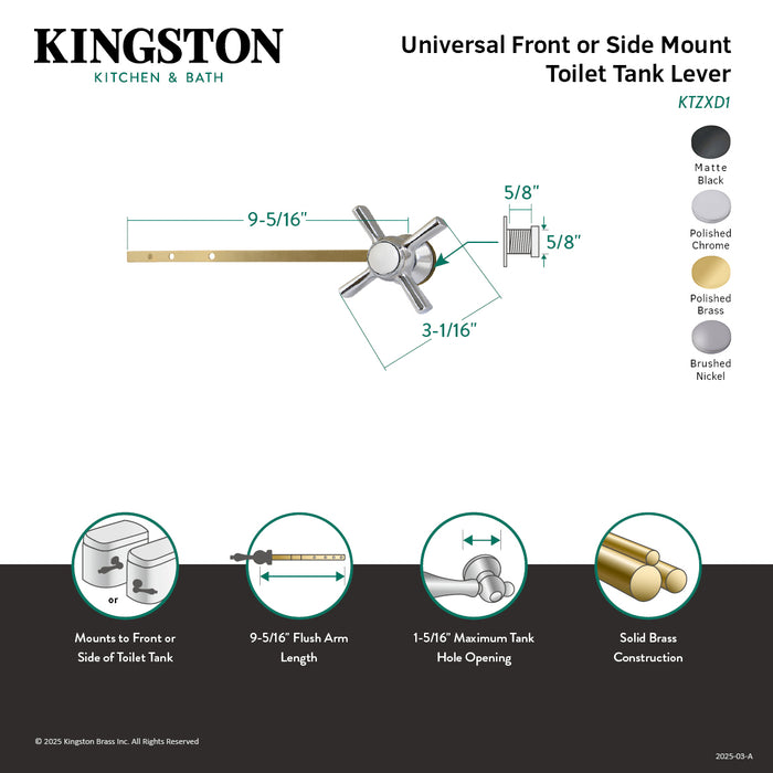 Kingston Tulare KTZXD2 - Millennium Universal Front or Side Mount Toilet Tank Lever, Polished Brass