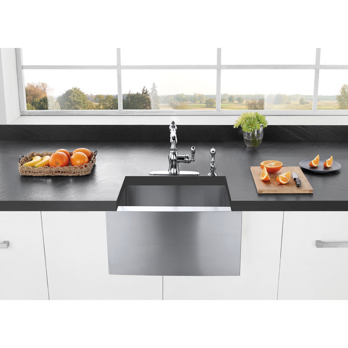 Kingston Sona KUF212110BN - Denver 21-Inch Stainless Steel Apron-Front Single Bowl Farmhouse Kitchen Sink, Brushed Stainless Steel