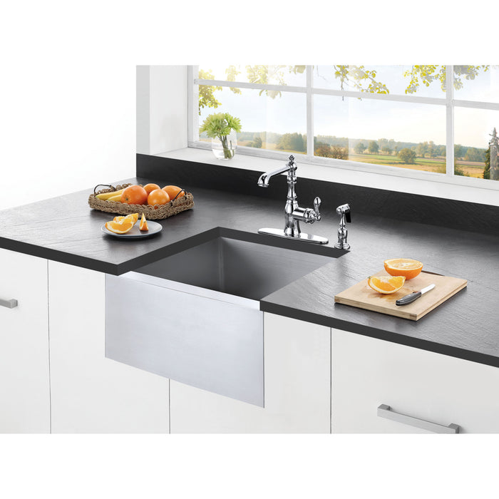 Kingston Sona KUF212110BN - Denver 21-Inch Stainless Steel Apron-Front Single Bowl Farmhouse Kitchen Sink, Brushed Stainless Steel