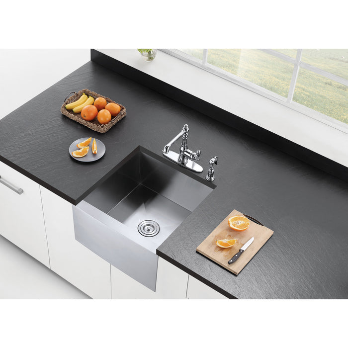 Kingston Sona KUF212110BN - Denver 21-Inch Stainless Steel Apron-Front Single Bowl Farmhouse Kitchen Sink, Brushed Stainless Steel