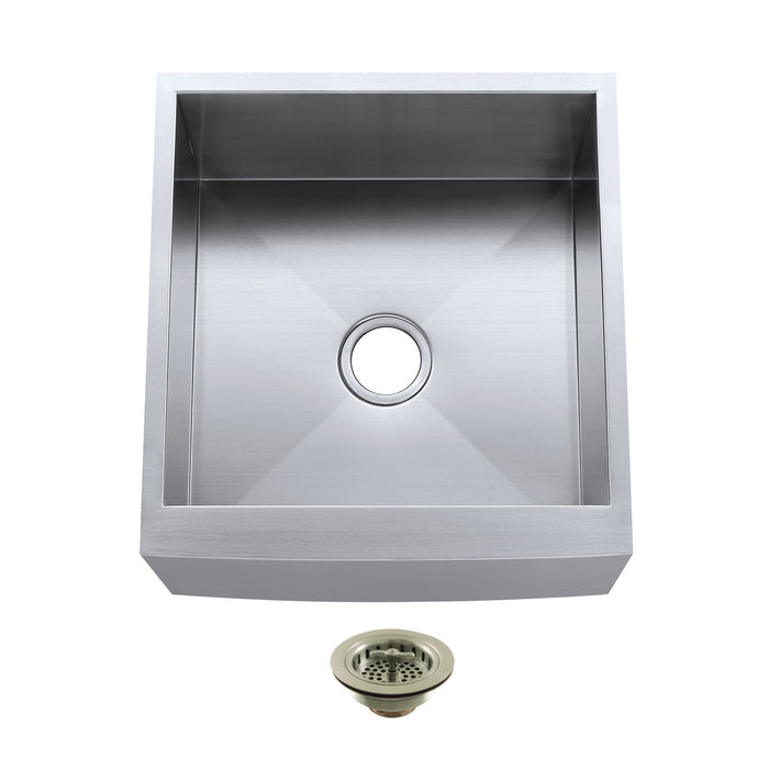 Denver KUF212110BN8 21-Inch Stainless Steel Single Bowl Farmhouse Sink with Strainer, Stainless Steel/Brushed Nickel